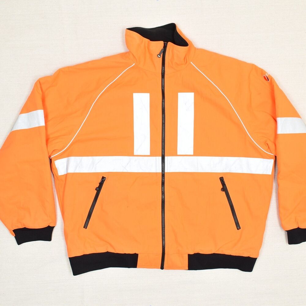 Wear Guard Polyester Neon Orange Zip Bomber Jacket XL Pepsi Fleece Lined STAIN